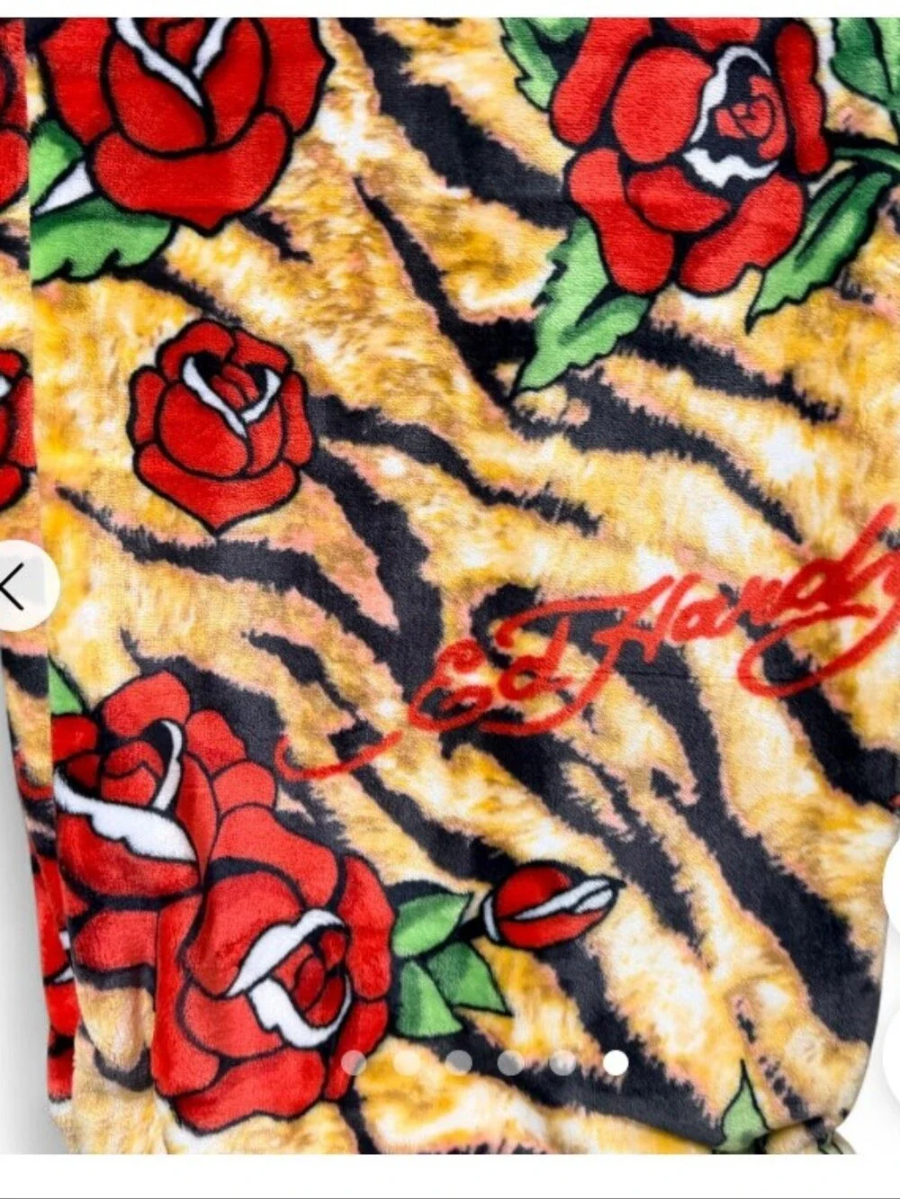Ed Hardy  Iconic  Tiger-Print &Red RosePlush Throw🌹